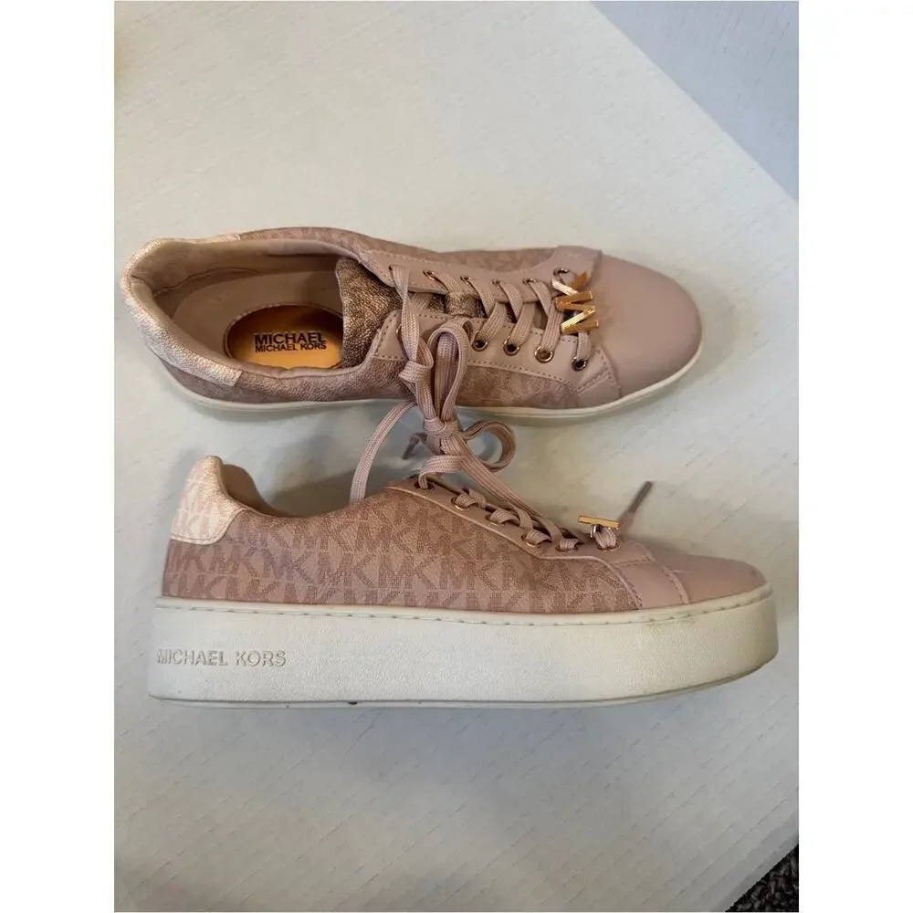 Michael Kors Rose Gold MK Print Sneakers Womens 7.5 Everyday Shoes Classic